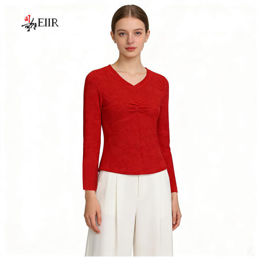 司歌提花v领打底衫女长袖收腰ET901358X 商品图0