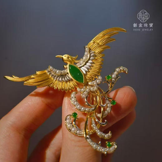 龢盒原创 银镀金翡翠「翔鸾」凤鸟胸针 商品图0