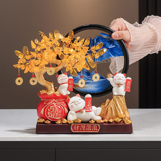 【招财猫发财树流沙画摆件】客厅家居办公室酒柜电视柜开业礼物装饰品 商品图2