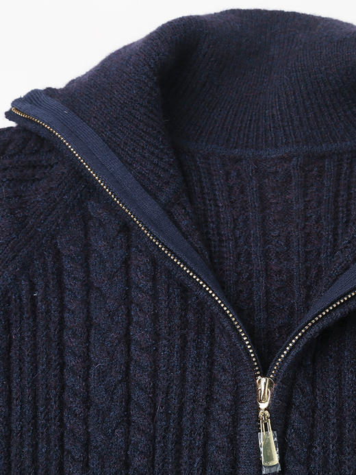 奶白色半拉链高领绞花针织毛衣 宽松慵懒坑条纹理显瘦保暖秋冬通勤温柔气质套头上衣 商品图2