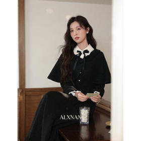 鹿向南「千金可露丽」黑色假两件连衣裙时尚套装秋季新款两件套女