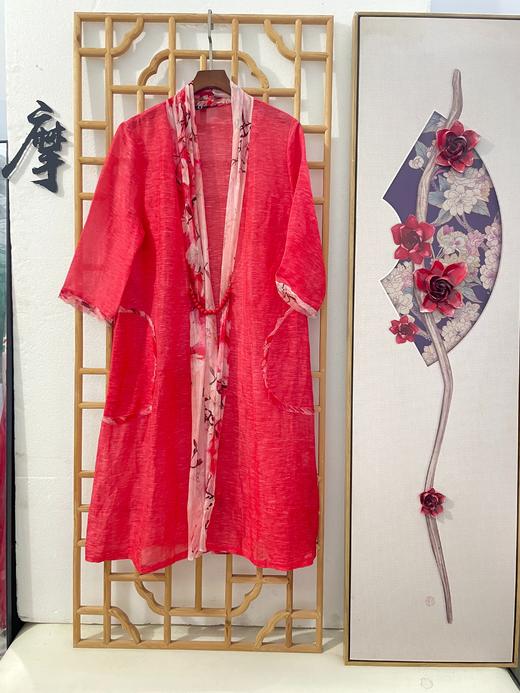 「断码清仓」复古文艺桃红色水墨花枝两件套连衣裙 L码  ZFYY218 商品图1