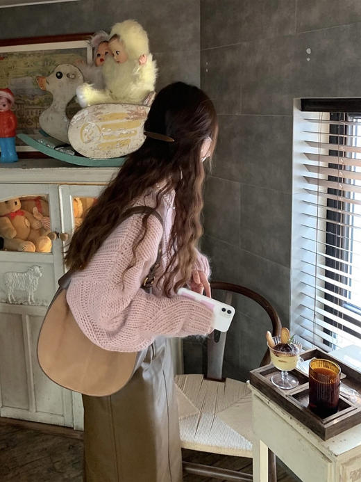 【百图lulu定制】【樱花毛衣】羊毛混纺 高级粉 松弛感 麻花毛衣 商品图3