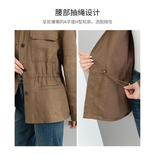 「高货xg」全新升级【铂金会员339/天猫459/差价120】(10738)洛诗琳2026春季新款老钱风立领系带收腰亚麻工装夹克外套 商品图3