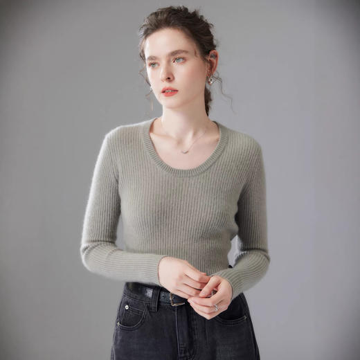 「高货rig」全新升级【铂金会员293/天猫389/差价96】(34715)洛诗琳气质U领套头羊绒衫2026新款修身显瘦百搭针织毛衣 商品图3