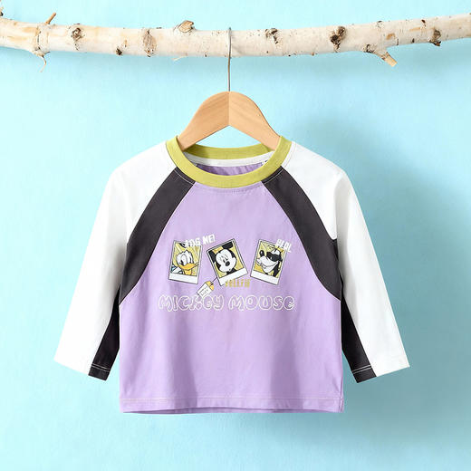 迪士尼（Disney）童装男童长袖T恤潮流运动休闲撞色7A抗菌插肩袖2026春季新款上衣ZD1FS003 商品图8