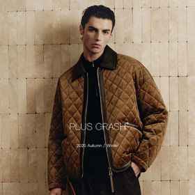 PLUS CRASH灯芯绒拼领菱形格纹棉服夹克外套男女同款PC55PJ79