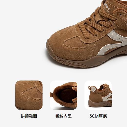 千百度复古加绒德训鞋女厚底增高保暖时尚运动休闲鞋A25601601 商品图3
