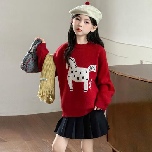 🧨2026拜年服男女童圆领毛衣针织衫中大儿童冬季小马超好看提花女童毛衣聚 商品图4