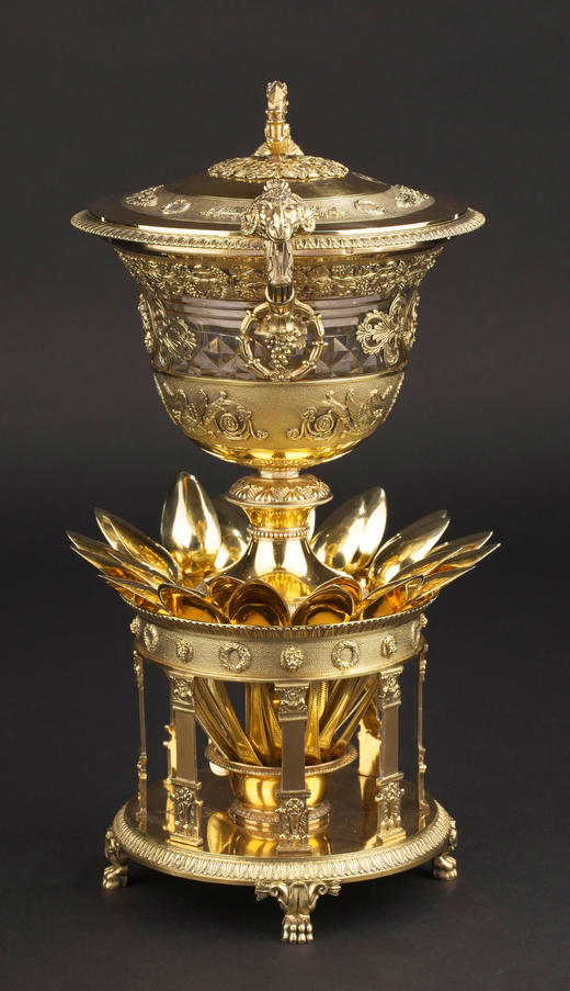 独角鹿西洋古董19世纪法国Martin Guillaume Biennais & Charles Cahier联合签名出品帝政风格古典神话主题银鎏金精雕糖果/冰淇淋樽套件 商品图2