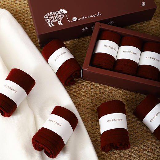 热卖！巨保暖！觅槿 奢品级精纺羊毛羊绒袜礼盒 男女同款 保暖舒适 5双装 商品图11
