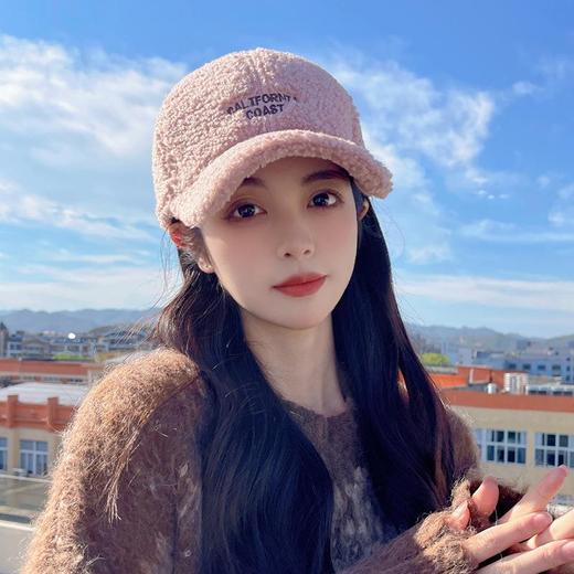 棒球帽女款秋冬季大头围毛绒防寒保暖韩版百搭加厚羊羔毛鸭舌帽子 商品图1