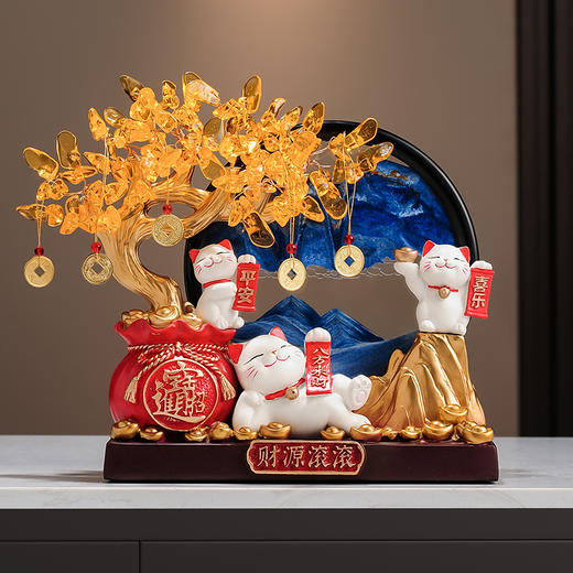 【招财猫发财树流沙画摆件】客厅家居办公室酒柜电视柜开业礼物装饰品 商品图3