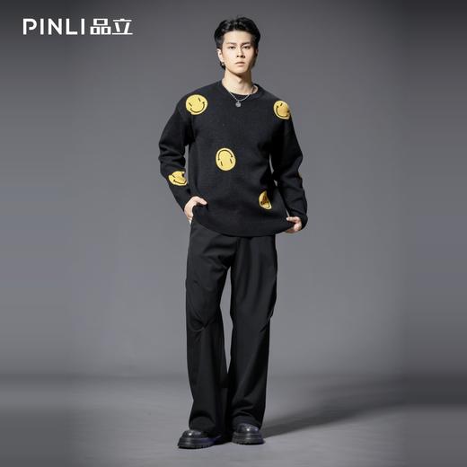PINLI品立2025秋季新款男士宽松笑脸提花圆领套头针织衫毛衣上衣GD253110198 商品图1