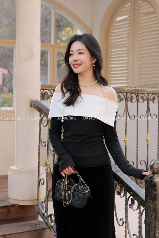 【门店同款】ENJOY春季莫尔周刊撞色上衣 169150291 商品图0