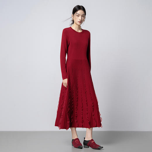 【林栖设计小店】花意妙影|彩葱花边优雅百搭2026早春新款多色毛织连衣裙T1961362 商品图1