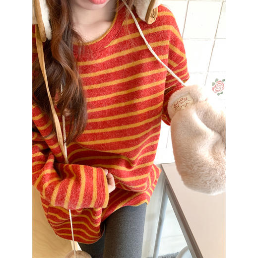 <曾小咸推荐>2.28现货秒杀！微信超特价！宽松慵懒风复古条纹针织长袖T 日常169.99 立减90 秒杀79.99！ 商品图1