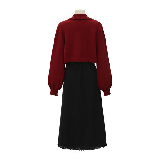 鹿向南「胭脂海棠」红色绞花纹长袖针织毛衣女冬宽松外穿节日上衣 商品图2