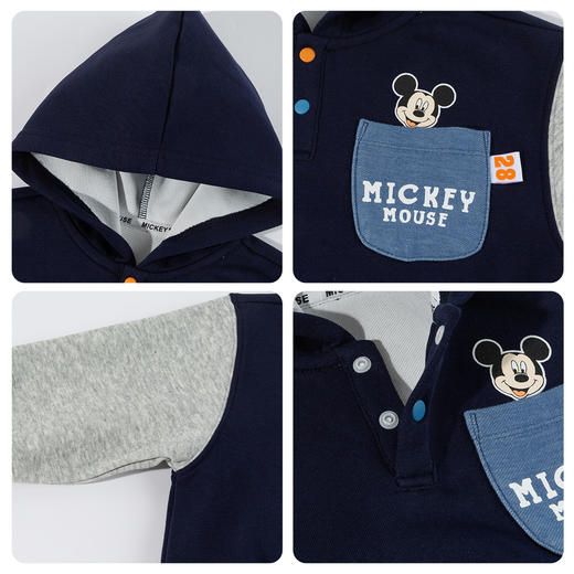 迪士尼（Disney）童装男童连帽套头卫衣撞色插肩袖连帽耐磨休闲潮酷卫衣2026春季ZD1FS023 商品图8