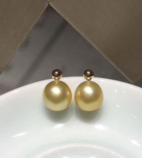 【私席真珠·新年盛宴】18k金镶南洋金珍珠耳针 9-10mm 椭圆