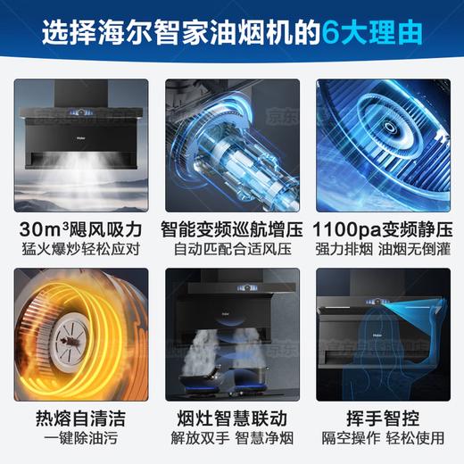 海尔（Haier）变频巡航顶侧三吸抽油烟机 30立方大吸力 烟灶联动 1100Pa静压热熔自清洁家用油烟机EC739UD 商品图1