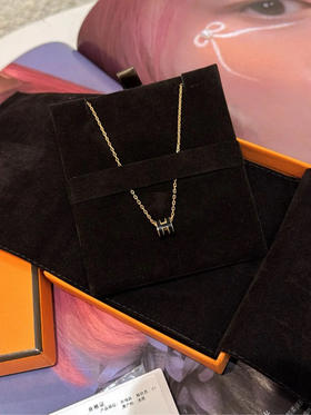 爱马仕 黑金 H扣 项链