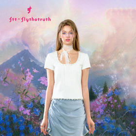 FTT FlyTheTruth  灵动 纯欲珍珠边正肩短袖女夏季百搭显瘦U领T恤