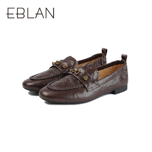 【上新】伊伴2026春季水晶羊皮波嬉风编织感低跟薄底乐福鞋B26100915 商品图4