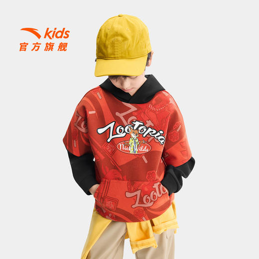 疯狂动物城IP联名安踏儿童卫衣男童针织连帽套头衫2026年新款卫衣352618748S 商品图0