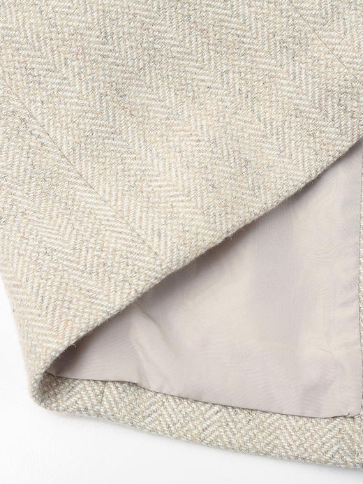 浅燕麦色人字纹羊毛混纺双排扣大衣 西装领中长款收腰显瘦通勤气质秋冬高级感毛呢外套 商品图4