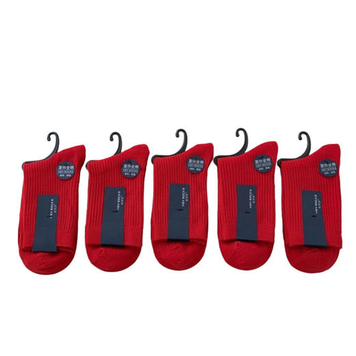 男女新年本命年大红袜子双针中筒棉袜秋冬款喜庆马年结婚红色袜子 商品图4