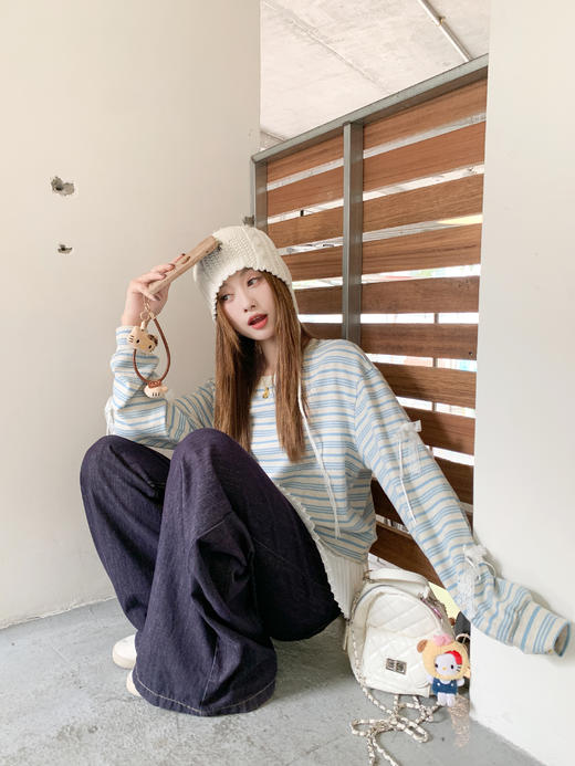 <曾小咸推荐>现货秒杀 ！微信超特价！撞色条纹拼接长袖 日常199.99 立减110 秒杀89.99！！ 商品图5