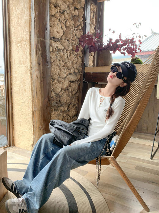 <曾小咸推荐>现货秒杀 ！微信超特价！复古纹理宽直筒牛仔裤 日常199.99 立减100 秒杀99.99！！ 商品图6