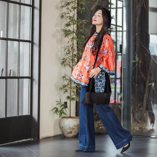 【林栖设计小店】【现货】拍行古董复现|丝棉缎绣花砖红色中式宽松氅衣1961100 商品图2