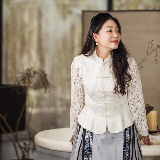 【林栖设计小店】【马面裙好搭档】蕾丝花影|新中式荷叶边拼接2026早春新款外套上衣1961113 商品图4