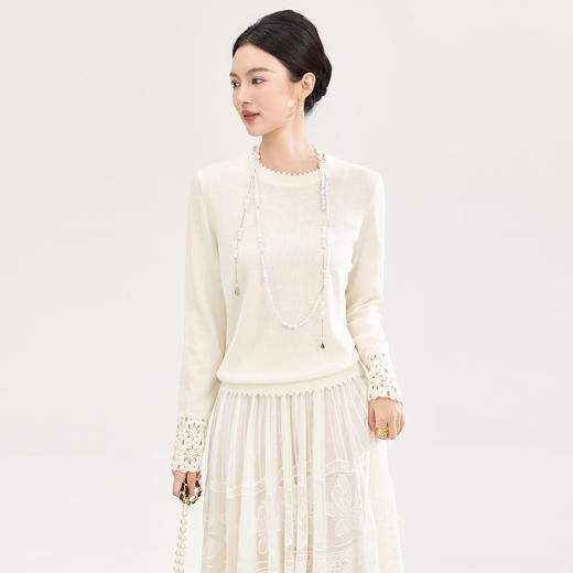 「高货wl」全新升级【铂金会员284/天猫379/差价95】(72654)洛诗琳2026新款气质手工镂空钩花芽边羊绒混纺针织上衣女 商品图2