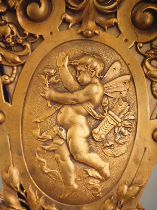 独角鹿西洋古董19世纪末法国出品古典天使与神兽主题铜鎏金精雕花瓶 商品图4