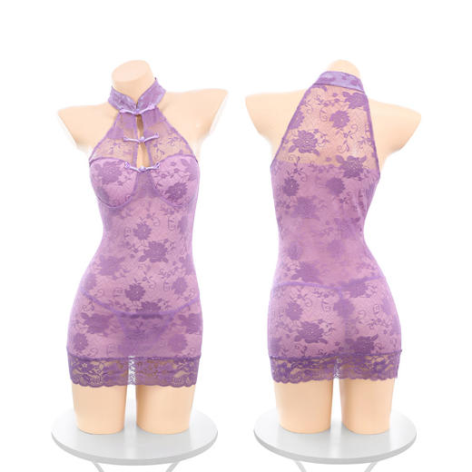 霏慕 新中式挂脖盘扣蕾丝旗袍6718 商品图7