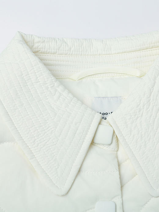 奶白色波浪纹绗缝衬衫式棉服 翻领单排扣宽松廓形保暖显瘦秋冬通勤温柔气质轻熟风上衣 商品图2