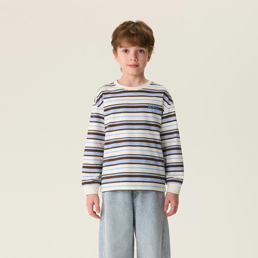 马克珍妮复古条纹男童亲肤纯棉T恤2026年春装新款560258 商品图2