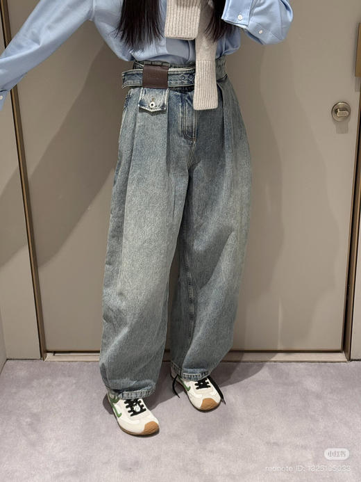 16-7独家圆正 Lew水洗蓝高腰单宁布牛仔裤 灯笼气球阔腿裤 我穿40码 商品图2