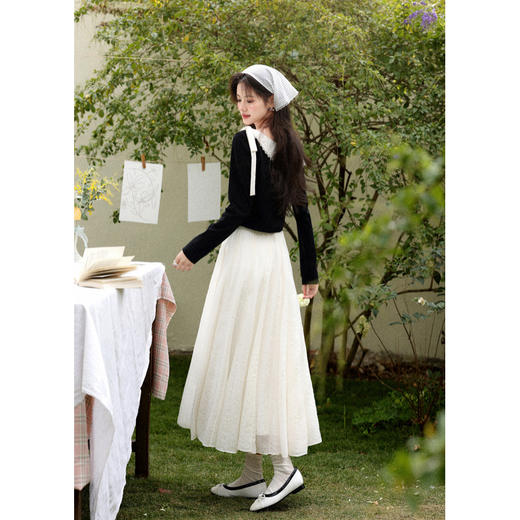 鹿向南「白梅弄影」设计感白色半身裙女春季新款高腰显瘦长款裙子 商品图4