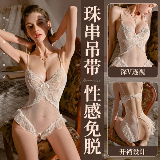 霏慕 法式蕾丝珍珠开裆连体衣7051 商品图2