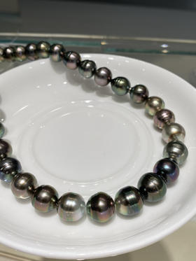 【私席真珠·新年盛宴】大溪地混彩螺纹黑珍珠项链，晕彩丰富，珠光巨亮