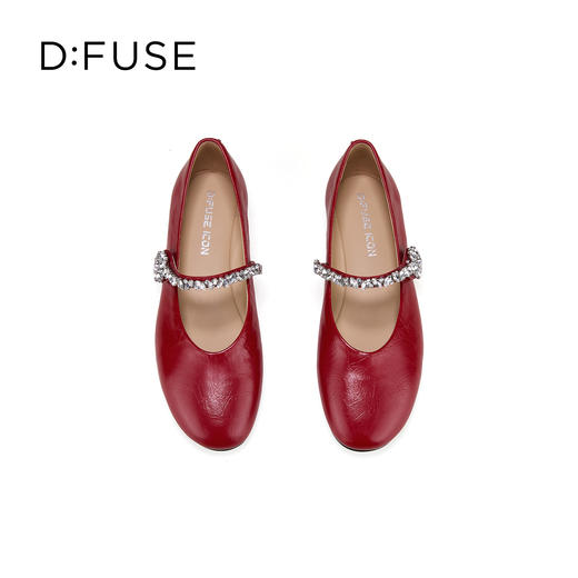 Dfuse迪芙斯2026春季新款圆头钻链抓皱牛皮复古玛丽珍舒适平跟鞋女鞋DFE1111018 商品图8