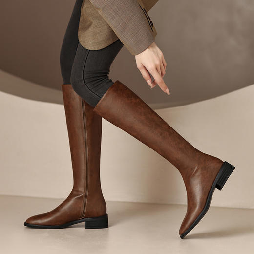 【预售5天】巨好看 不过膝高筒靴子复古长靴平底骑士靴&976-1 商品图2