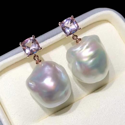 【私席真珠·新年盛宴】18K金镶摩根石白珍珠耳针，孤品 商品图1