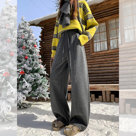 西遇韩系加绒弯刀裤女冬季新款高腰软糯毛呢云朵阔腿裤SS051993 商品图3