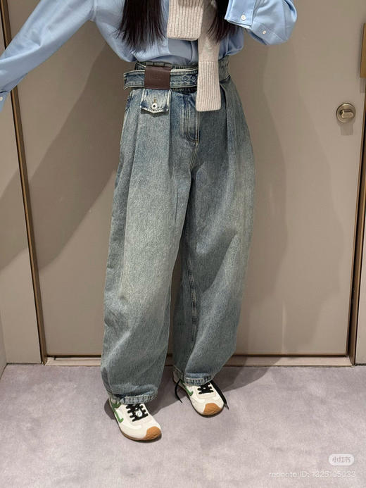 16-7独家圆正 Lew水洗蓝高腰单宁布牛仔裤 灯笼气球阔腿裤 我穿40码 商品图12