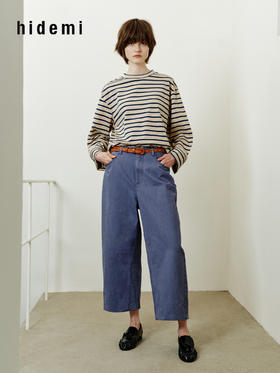 hidemi副线小h 少年感圆领撞色宽松条纹长袖T恤